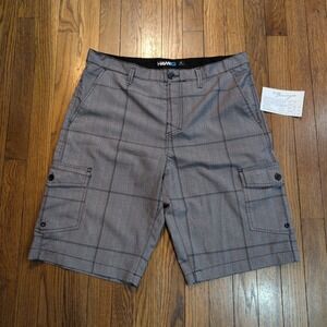 Tony Hawk Mens Performance Cargo Shorts Gray Grid Stretch Wicking Quick Dry 34